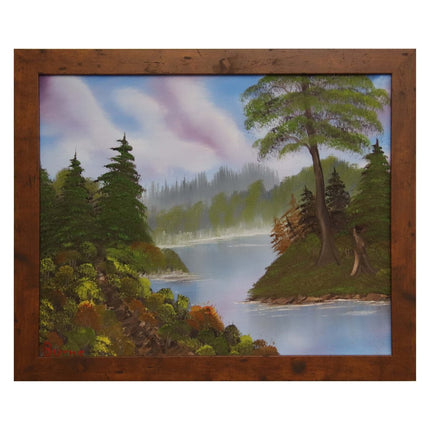 #45 River's Bend original oil on canvas 16"x20" with a brown frame