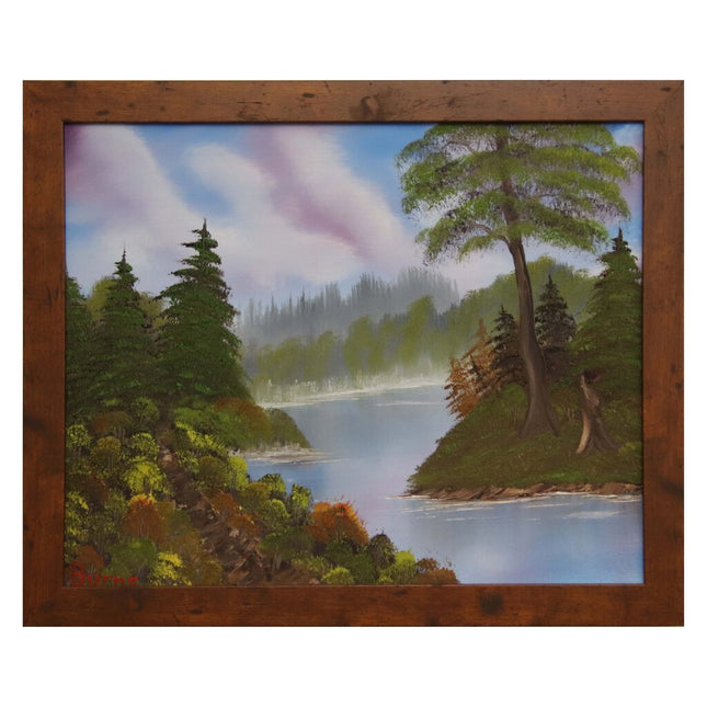 #45 River's Bend original oil on canvas 16"x20" with a brown frame