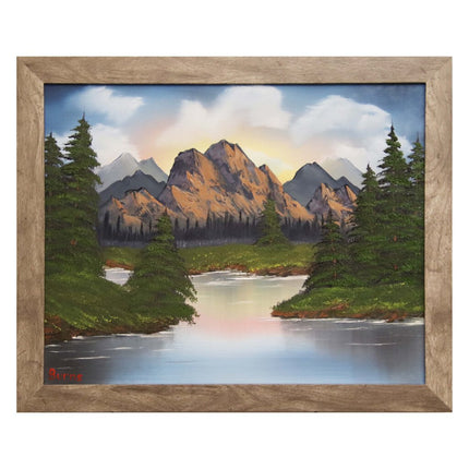 #49 River Mountain original oil on canvas 16"x20" with a gray frame