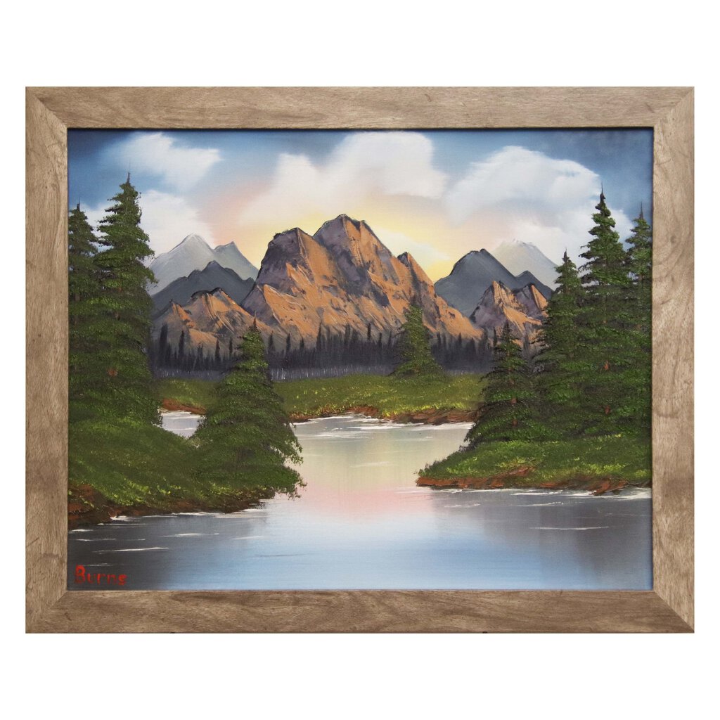 #49 River Mountain original oil on canvas 16"x20" with a gray frame