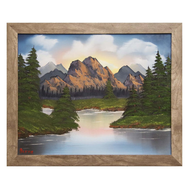 #49 River Mountain original oil on canvas 16"x20" with a gray frame