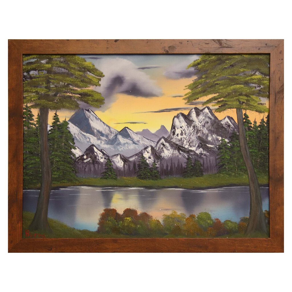 #54 Sunset in the Mountains original oil on canvas 18"x24" with a brown frame