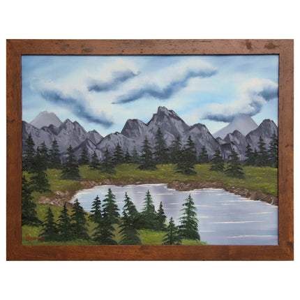 #69 Pine Forest original oil on canvas 18"x24" with a brown frame
