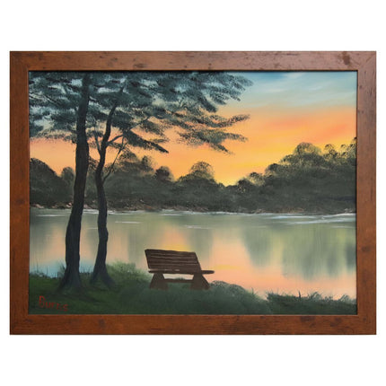 #78 My Backyard original oil on canvas 18"x24" with a brown frame