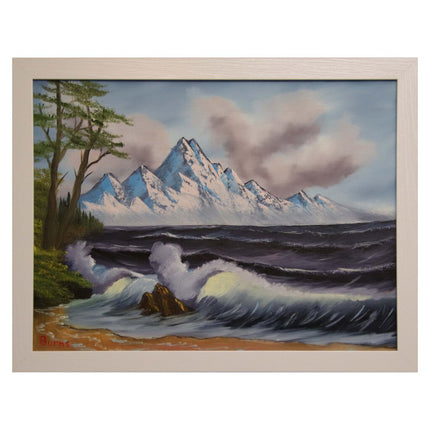 #80 Mountain by the Sea original oil on canvas 18"x24" with a white frame