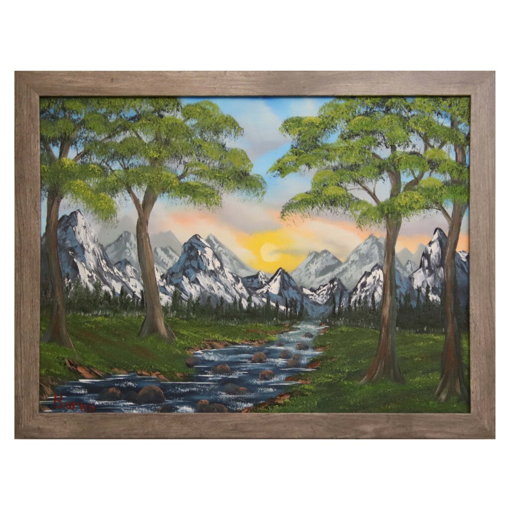 River from the Mountains 86 oil on canvas 18"x24" with a gray frame by MFB Studios LLC