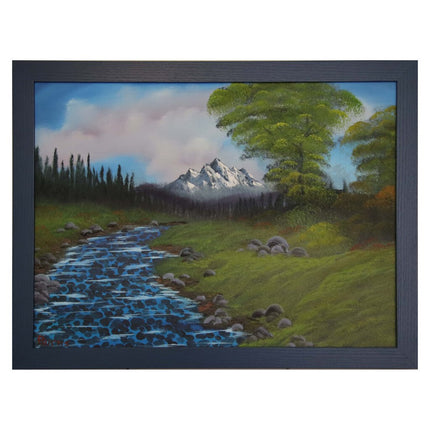 #92 Rocky Stream original oil on canvas 18"x24" with a blue frame