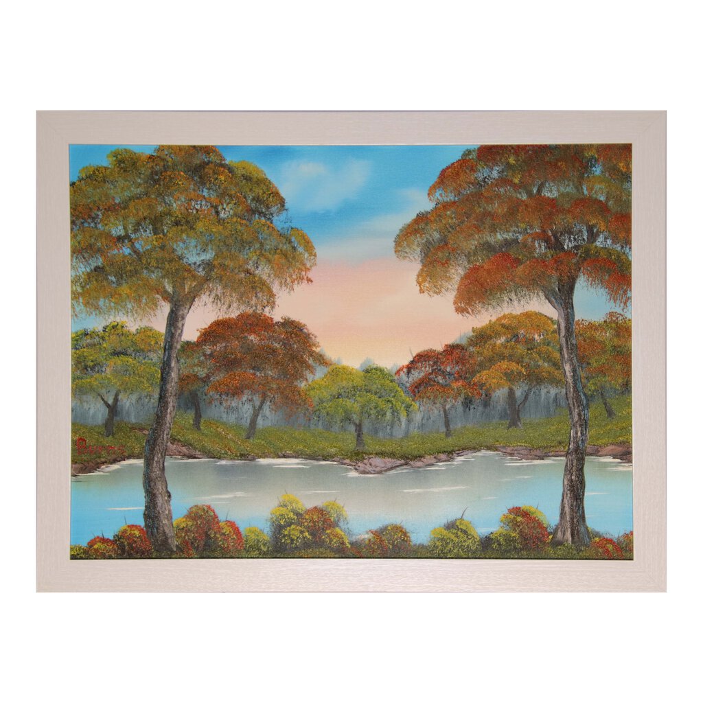 #105 Autumn River original oil on canvas 18"x24" with a white frame