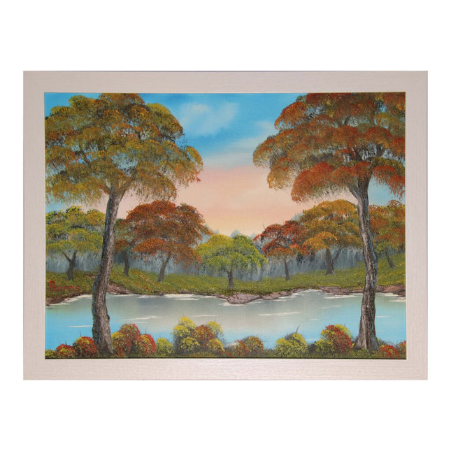 #105 Autumn River original oil on canvas 18"x24" with a white frame