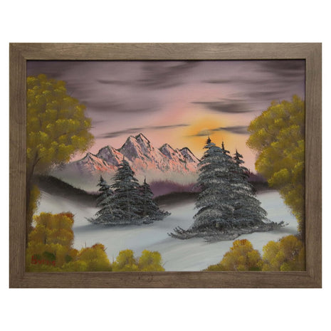 #113 Sunrise Mountain original oil on canvas 18"x24" with a gray frame
