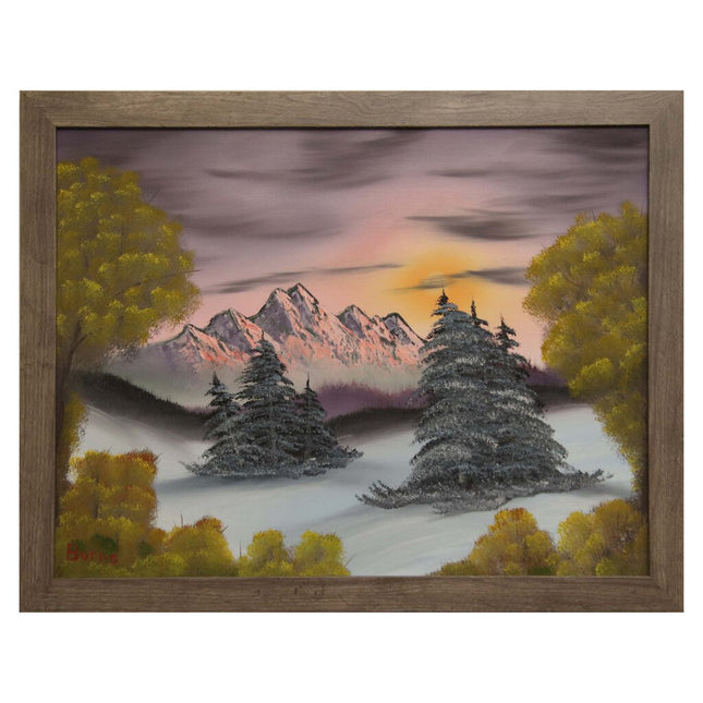 #113 Sunrise Mountain original oil on canvas 18"x24" with a gray frame