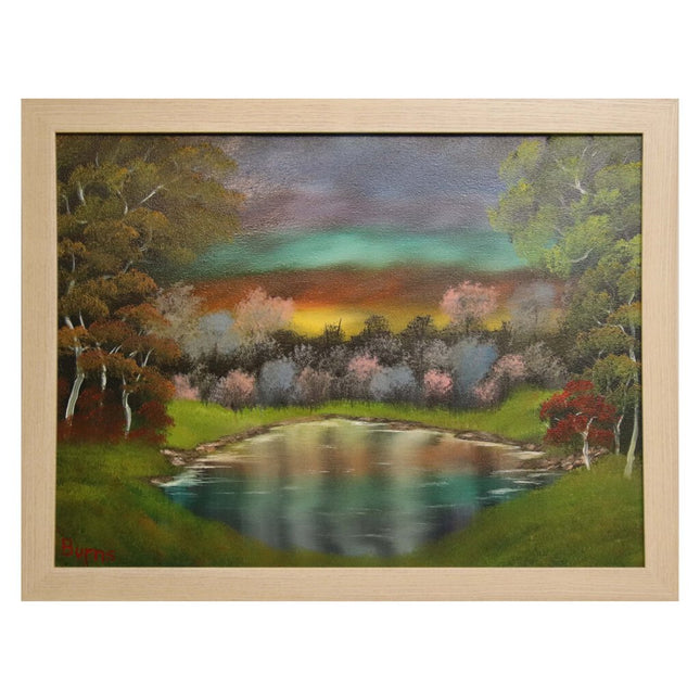 #121 Rainbow Sky original oil on canvas 18"x24" with a beige frame