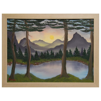 #140 Purple Mountains original oil on canvas 18"x24" with a beige frame