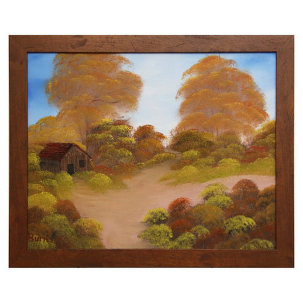#126 Living in the Woods original oil on canvas 18"x24" with a brown frame