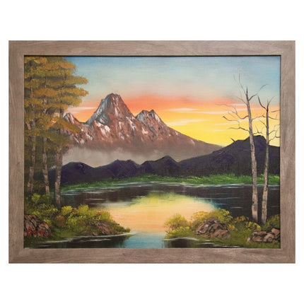 #136 Sunset Mountains original oil on canvas 18"x24" with a gray frame