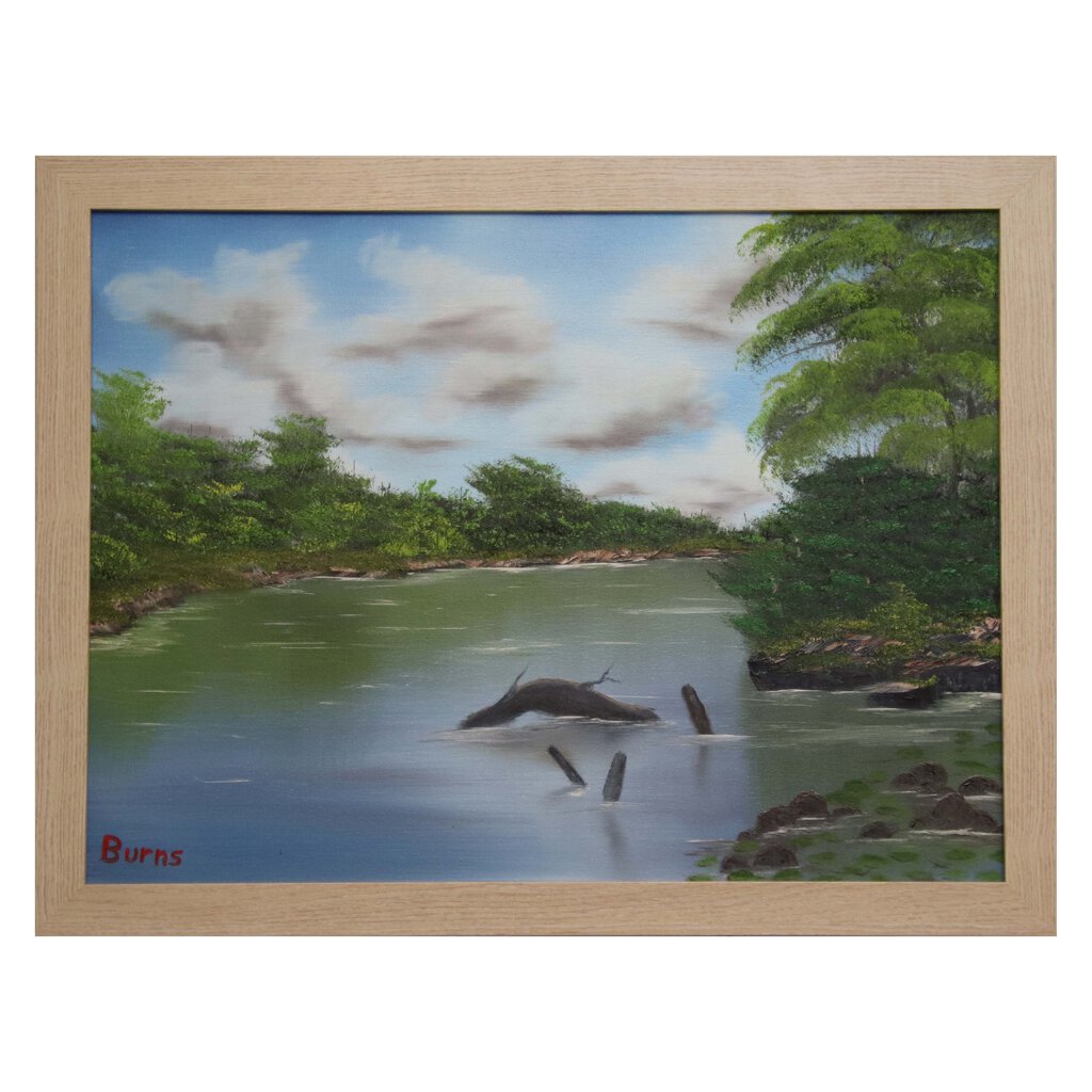 #147 Our Lake original oil on canvas 18"x24" with a beige frame