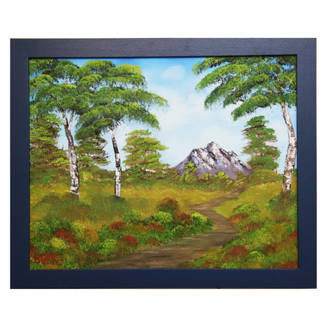 #148 Path to Little Mountain original oil on canvas 16"x20" with a blue frame