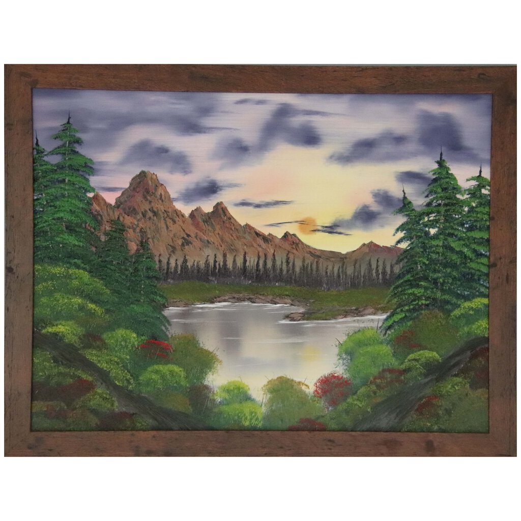 #151 Mountain Sunrise oil on canvas 18"x24" with a brown frame
