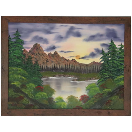 #151 Mountain Sunrise oil on canvas 18"x24" with a brown frame
