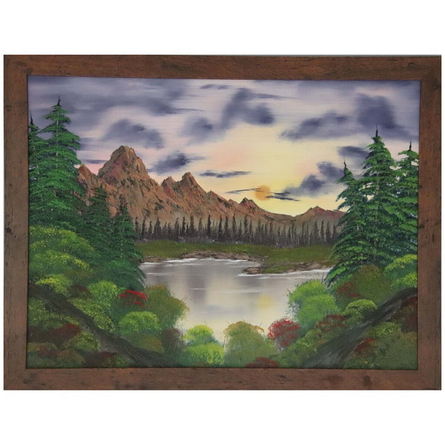 #151 Mountain Sunrise oil on canvas 18"x24" with a brown frame