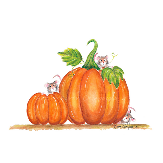 CHEESERS IN THE PUMPKIN PATCH GREETING CARD ART BY KAREN CAMPAGNA ARTBYKARENCAMPAGNACOM