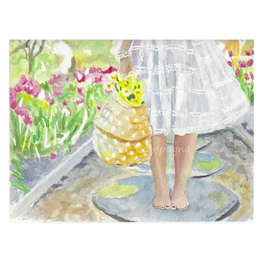 BAREFOOT IN THE GARDEN PRINT 11X14 ART BY KAREN CAMPAGNA ARTBYKARENCAMPAGNACOM