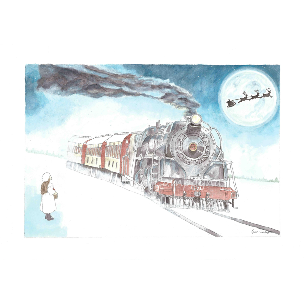 CHRISTMAS TRAIN ART BY KAREN CAMPAGNA ARTBYKARENCAMPAGNACOM