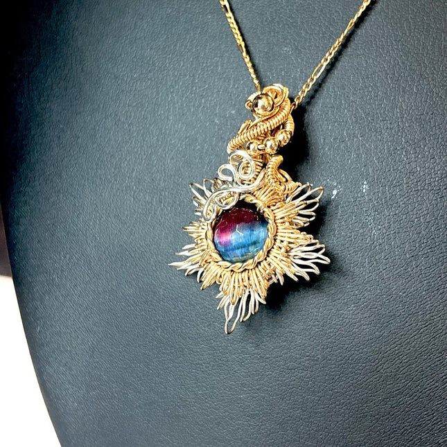 Sterling Silver Gold-Filled Galaxy Tiger Eye Sun Pendant