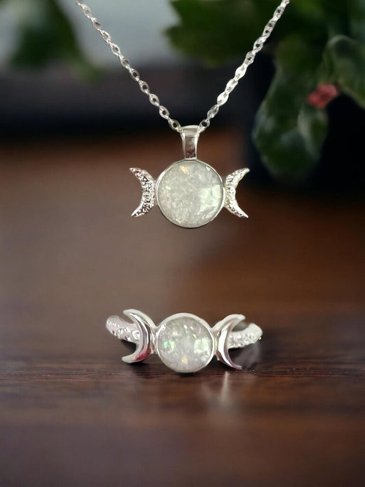 925 Sterling Silver Moon Necklace and Ring Set