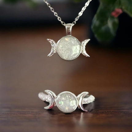 925 Sterling Silver Moon Necklace and Ring Set