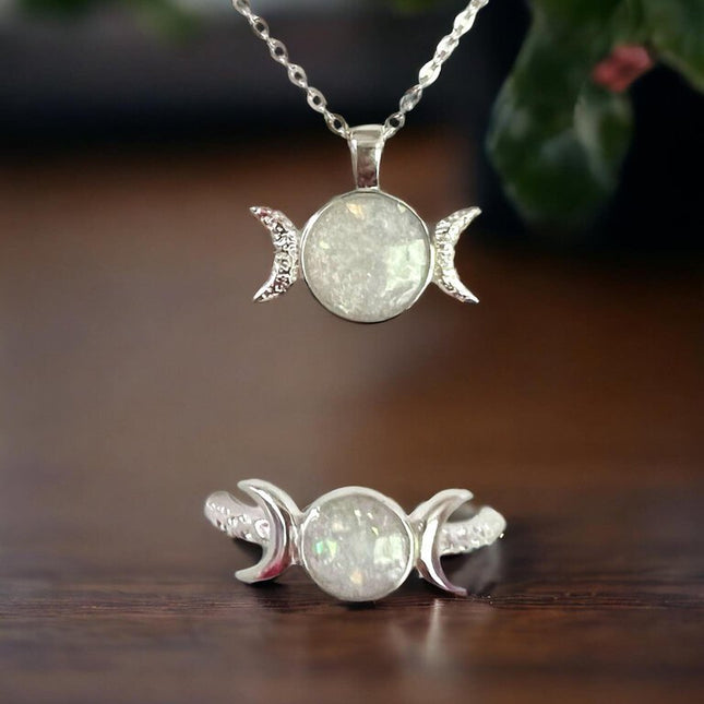 925 Sterling Silver Moon Necklace and Ring Set