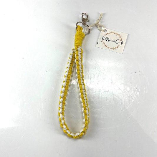 White and Sunshine Yellow Macrame Wristlet Keychain