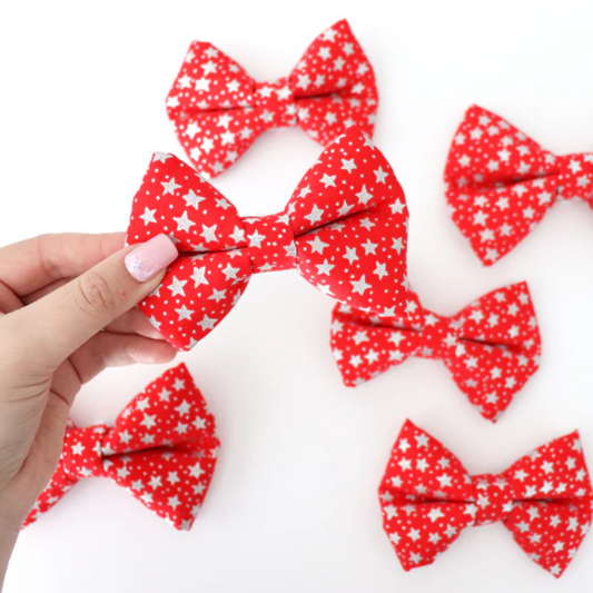 Red with Metallic Stars - Dog Bow Tie