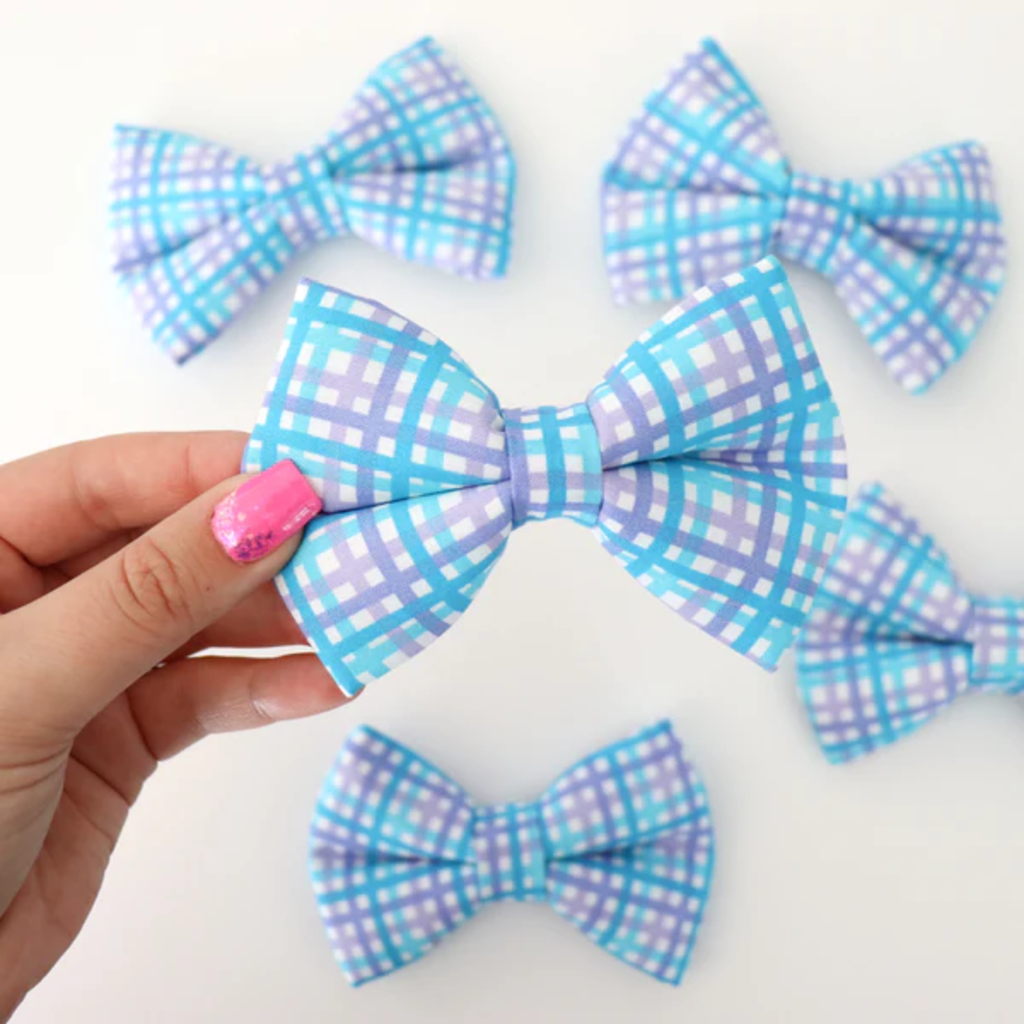 Spring Blue Plaid - Dog Bow Tie