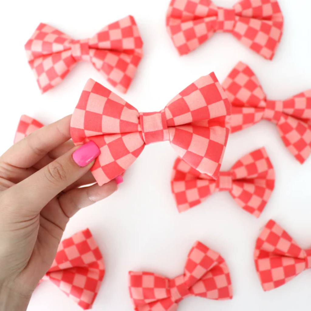 Coral Checkered - Dog Bow Tie