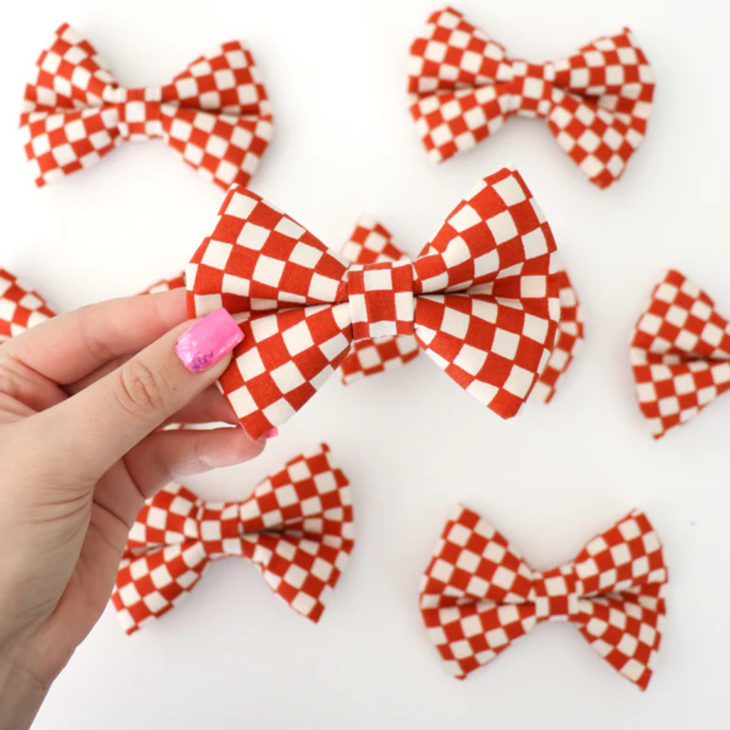 Rust & Cream Checkered - Dog Bow Tie