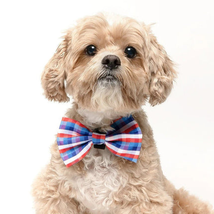 Red, White & Blue Plaid - Dog Bow Tie
