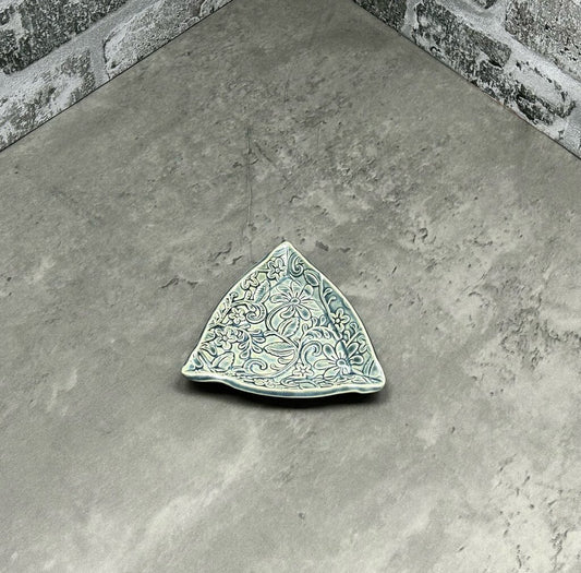 triangle floral trinket dish, stoneware