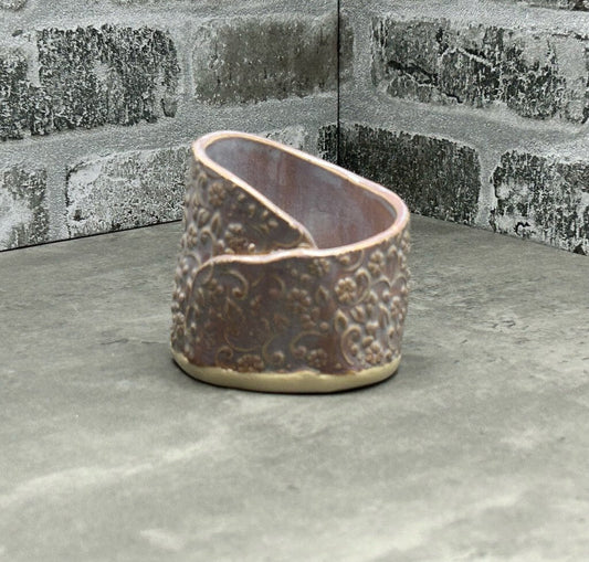 floral votive holder, stoneware