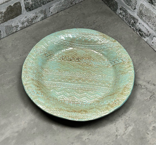 lace textured pie plate, stoneware