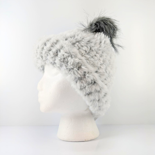 Loom Knit Winter Hat / Beanie - Chinchilla