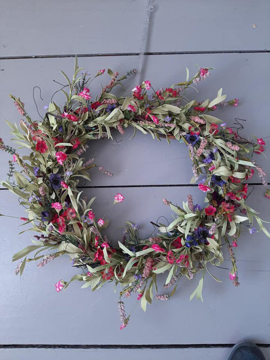 228-whispy wreath of pinks & purples