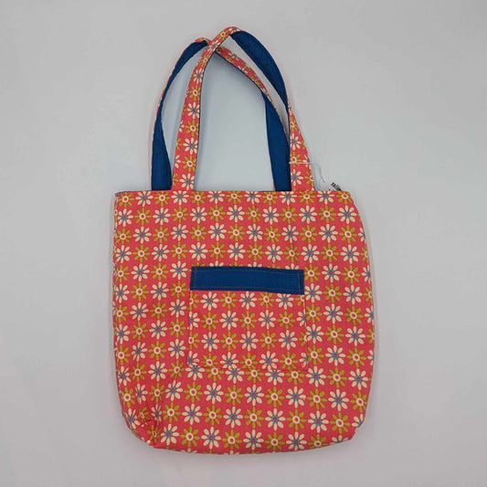 MED CORAL W FLOWERS TOTE BAG