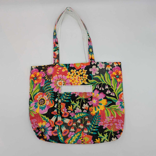 BLACK FLORAL tote w/ white