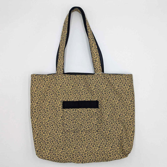 TAN NAVY FLOWER TOTE