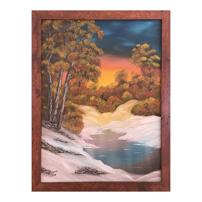#187 Golden Sunset original oil on canvas 18"x24" with a brown frame