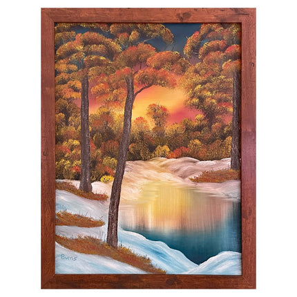 #188 Golden Sunset II original oil on canvas 18"x24" with a brown frame