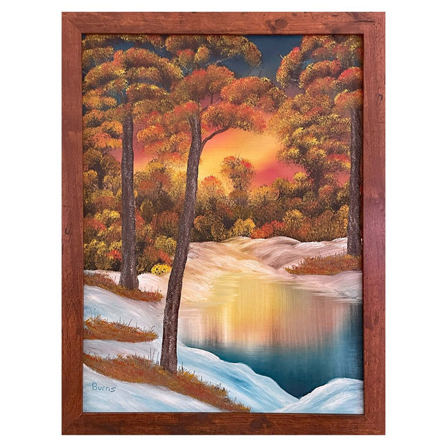 #188 Golden Sunset II original oil on canvas 18"x24" with a brown frame