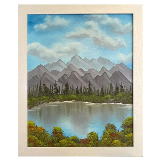 Peaceful Mountain #189 original oil on canvas 16"x20" with a white frame by MFB Studios LLC