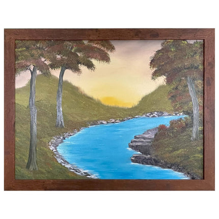 #190 River's Bend original oil on canvas 18"x24" with a brown frame